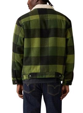 Veste Levi's Trucker Plaid Sherpa à carreaux vert pour homme