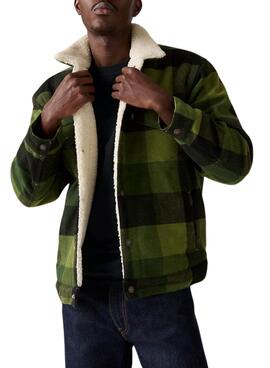 Veste Levi's Trucker Plaid Sherpa à carreaux vert pour homme