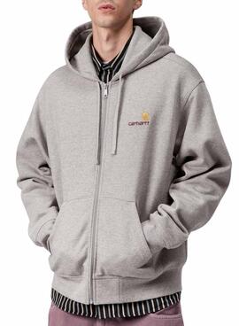 Sweat à capuche Carhartt American Script gris à fermeture éclair pour homme