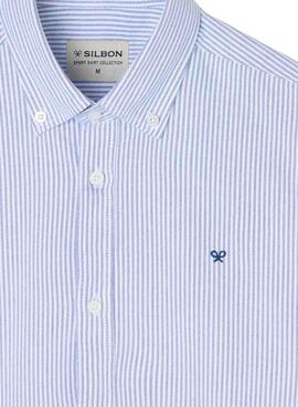 Chemise Silbon sport oxford raquette rayures bleues pour homme