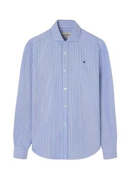 Chemise Silbon sport oxford raquette rayures bleues pour homme