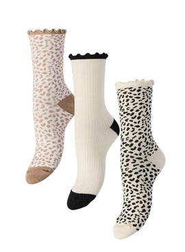 Ensemble de 3 chaussettes léopard Pieces pour femme.