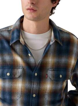 Chemise Levis Jackson Worker à carreaux bleus en flanelle pour homme.