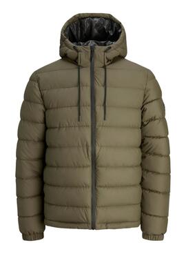 Veste de chasse Jack and Jones en cuir PU matelassé vert pour homme