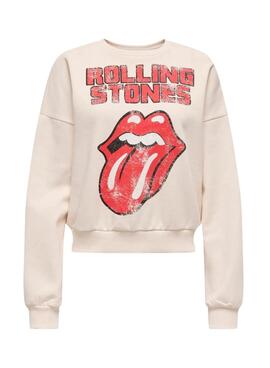 Sweat à capuche Only Rolling Stones beige pour femme