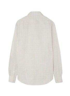 Chemise sport à carreaux bicolore bleu et moutarde Silbon pour homme