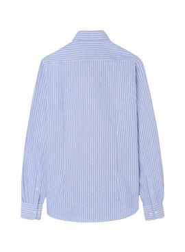 Chemise Silbon sport oxford à fines rayures bleues pour homme