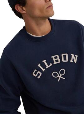 Sweatshirt Silbon avec demi-corduroy raquette marine pour homme.