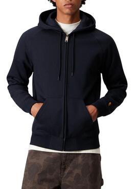 Sweat à capuche zippé Carhartt Chase marine pour homme.