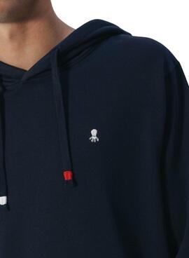 Sweat à capuche bleu marine brodé El Pulpo pour homme.