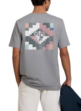 T-shirt Silbon pixel ethnique gris pour homme