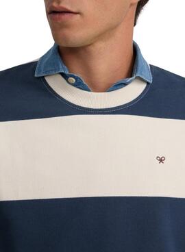 Sweatshirt Silbon à rayures crème et bleu décontracté pour homme