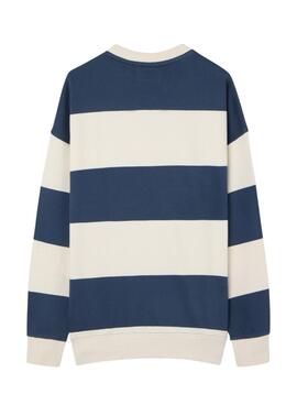 Sweatshirt Silbon à rayures crème et bleu décontracté pour homme