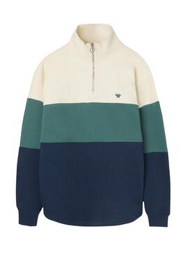 Sweat à capuche Silbon relaxed demi-zip blocs bleus pour homme
