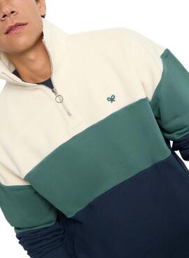 Sweat à capuche Silbon relaxed demi-zip blocs bleus pour homme