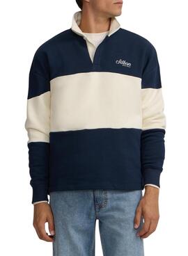 Pull Silbon col polo relaxed panel bleu pour homme