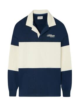 Pull Silbon col polo relaxed panel bleu pour homme