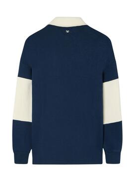 Pull Silbon col polo relaxed panel bleu pour homme