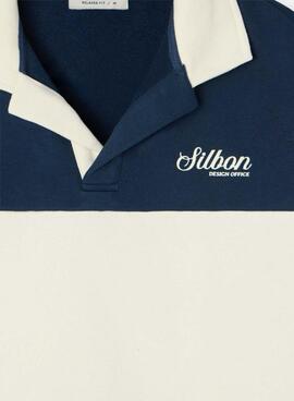 Pull Silbon col polo relaxed panel bleu pour homme
