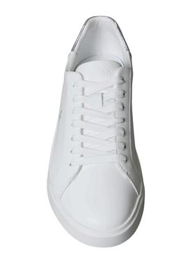 Chaussures Calvin Klein Jeans Pro Cups blanches et argentées pour femmes.