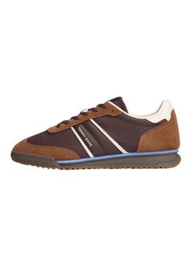 Baskets Tommy Jeans Retro Runner marron pour homme