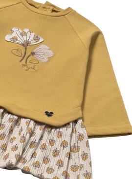 Robe bébé en velours Mayoral combinée moutarde.