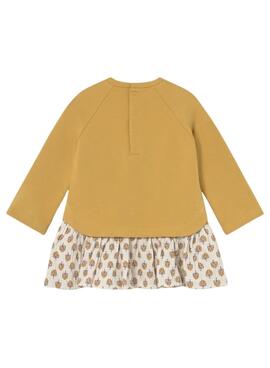 Robe bébé en velours Mayoral combinée moutarde.