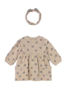 Robe avec serre-tête Mayoral à pois beige pour bébé