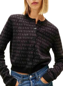 Veste en tricot noir Tommy Jeans Spellout pour femme.