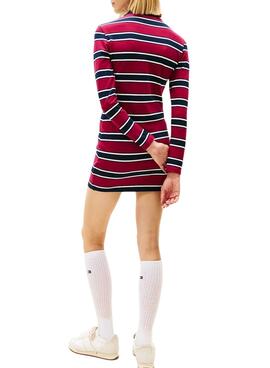 Robe Tommy Jeans polo grenat à rayures pour femme