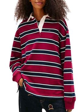 Chemise Tommy Jeans Rugby à rayures bordeaux pour femme