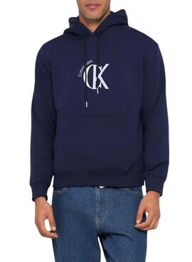 Sweat à capuche Calvin Klein Graphic Hoodie bleu marine pour homme