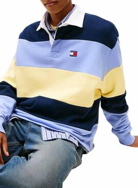 Polo Tommy Jeans Rugby bleu et jaune pour homme.