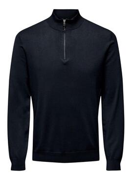 Jersey Only and Sons Wyler Half Zip bleu pour homme