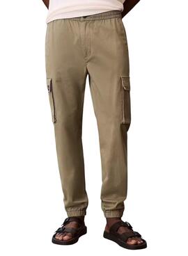 Pantalon cargo Calvin Klein Jeans Elastic Twill vintage vert pour homme