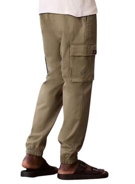 Pantalon cargo Calvin Klein Jeans Elastic Twill vintage vert pour homme
