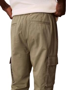 Pantalon cargo Calvin Klein Jeans Elastic Twill vintage vert pour homme