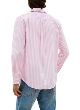 Chemise Tommy Hilfiger à rayures roses et blanches pour homme.