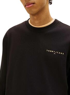 Sweat à capuche Tommy Jeans Linear Chest noir pour homme