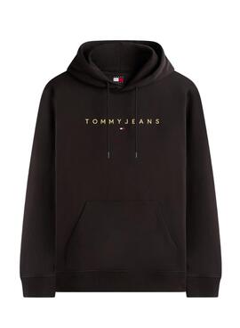 Sweat à capuche Tommy Jeans Linear Logo noir pour homme