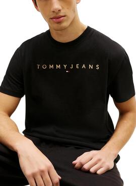 T-shirt Tommy Jeans Linear Logo noir pour homme