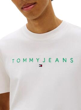 Maillot Tommy Jeans Linear Logo blanc pour homme