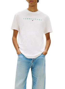 Maillot Tommy Jeans Linear Logo blanc pour homme