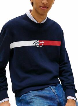 Sweat-shirt Tommy Jeans Sign Stripe bleu marine pour homme