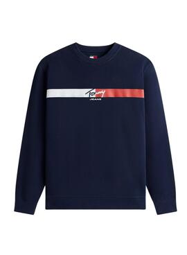Sweat-shirt Tommy Jeans Sign Stripe bleu marine pour homme