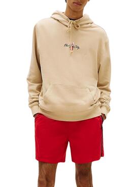 Sweat à capuche Tommy Jeans Backprint beige pour homme