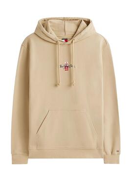 Sweat à capuche Tommy Jeans Backprint beige pour homme