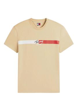 T-shirt Tommy Jeans Signature Stripe beige pour femme.