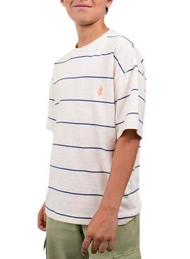 T-shirt Mayoral à rayures blanc et bleu pour garçon