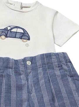 Ensemble Mayoral voiture blanche et bleue pour bébé
